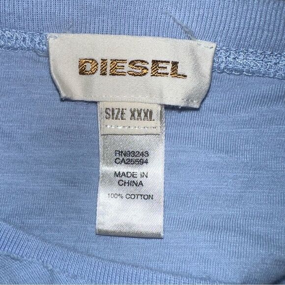Diesel XXXL Short Sleeve V-Neck Luxury Tee in Sky Blue - Picture 2 of 6